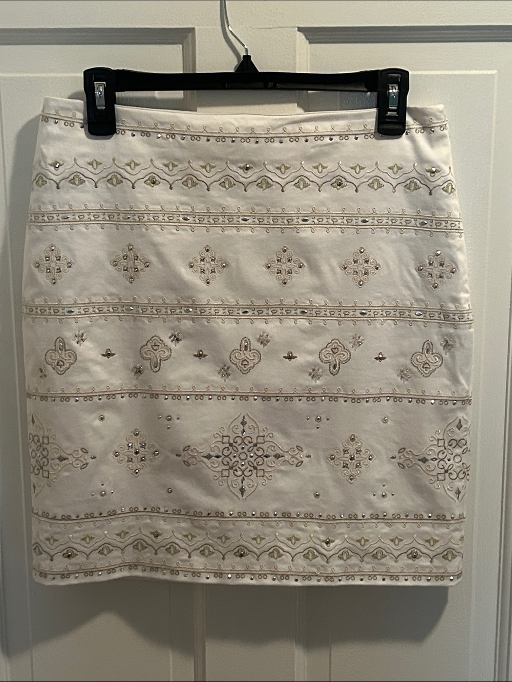 White House Black Market White-Cream Embellished Mini Skirt